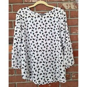 Van Heusen Women's Butterfly L 3/4 Bell Sleeve Top Fairy Cottage Angel Coquette